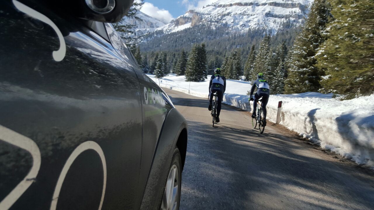Alejandro Valverde and Andrey Amador (Movistar) preview the route for stage 14 of the Giro d'Italia