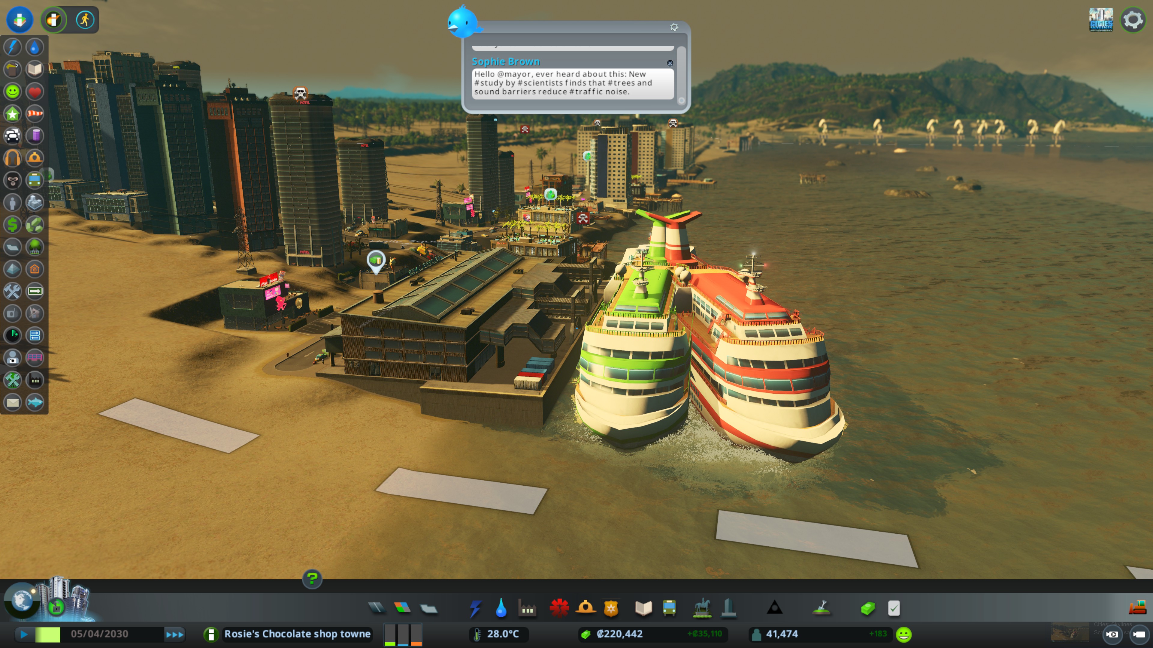 Ferries pull into a dock in cities skylines