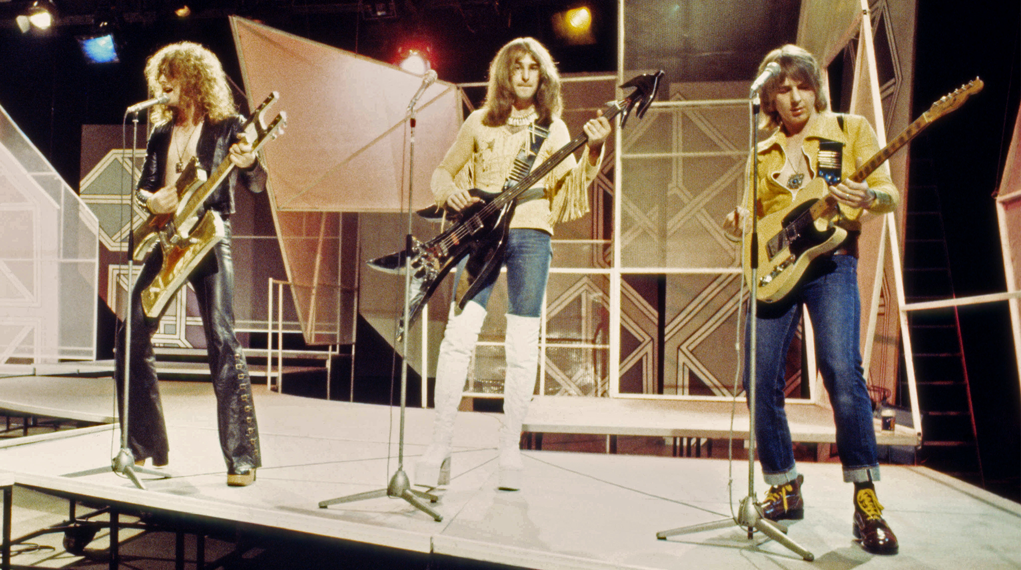 Mott the Hoople play Top of the Pops in 1973. (from left) Ian Hunter, Pete 'Overend' Watts and Mick Ralphs.