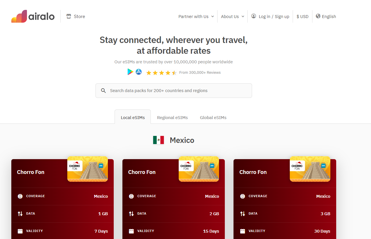 Airalo Mexico landing page