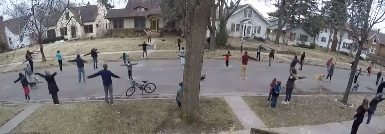 Neighbors exercise together.