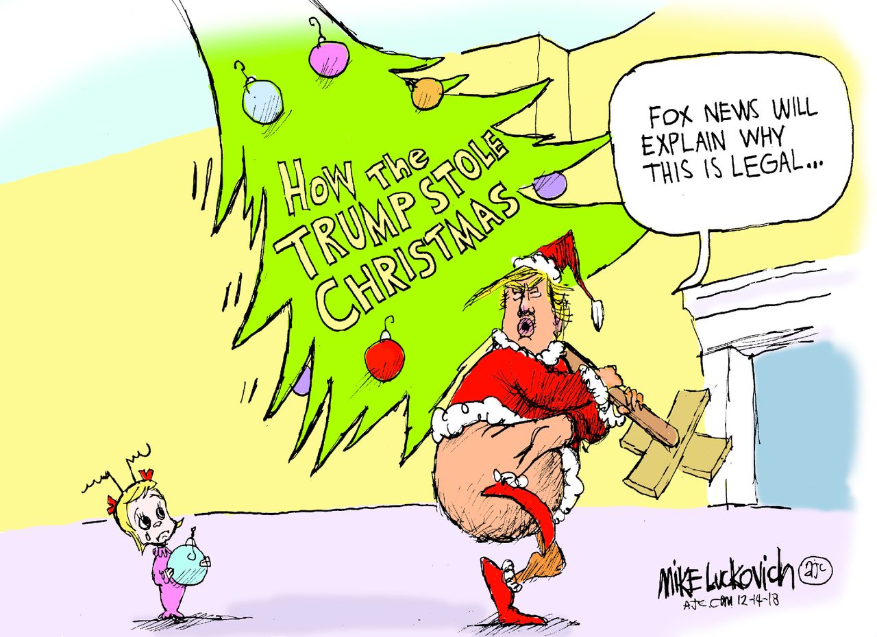 Political cartoon U.S. Trump Grinch stole Christmas Fox News legal biased