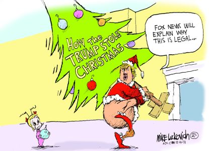 Political cartoon U.S. Trump Grinch stole Christmas Fox News legal biased