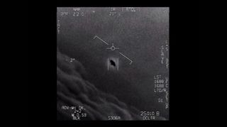 A still from a U.S. Navy video of a UFO sighting.