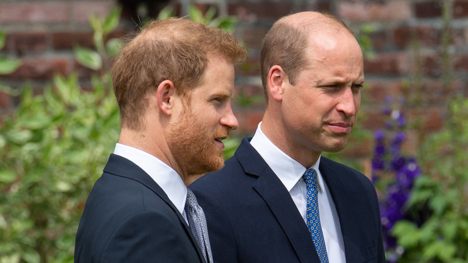 Prince Harry and Prince William during the unveiling of a statue of Princess Diana
