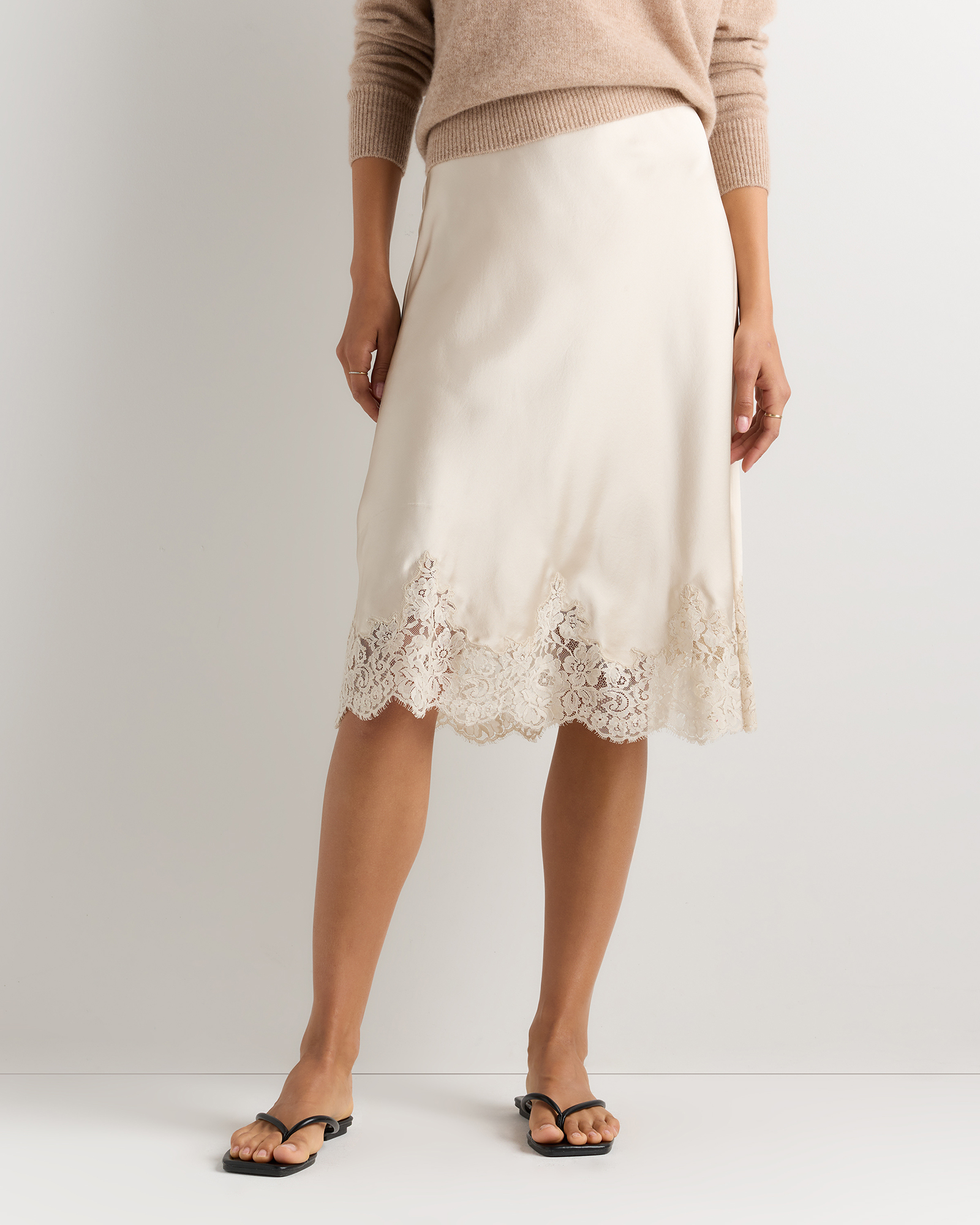 100% Washable Silk Lace Skirt in Champagne