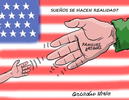 Political cartoon US Latinos dreams ICE immigration separation