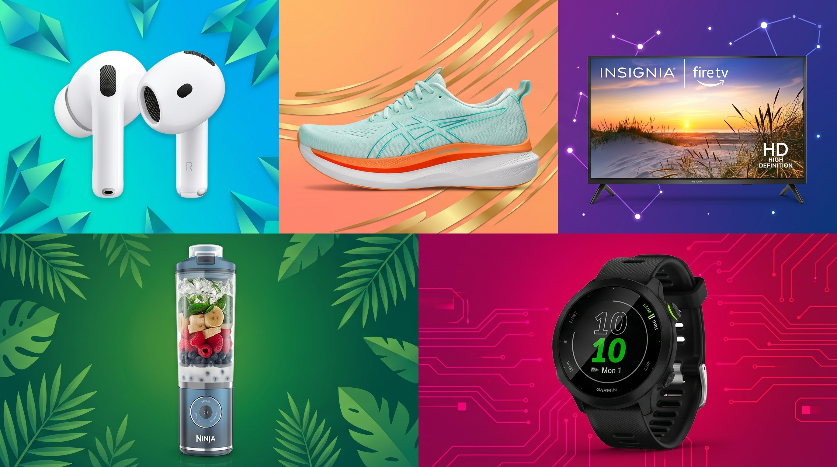 AirPods, Asics, Fire TV, Ninja blender, Garmin smartwatch