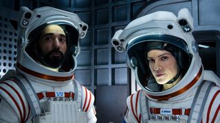 Ray Panthaki as Ram Arya and Hilary Swank as Emma Green in Netflix's 'Away'