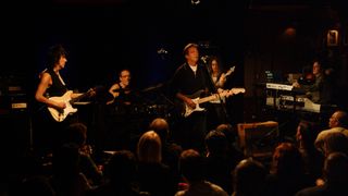 From left: Jeff Beck, Vinnie Colaiuta, Eric Clapton, Tal Wilkenfeld and Jason Rebello performing live on stage at Ronnie Scott's Jazz Club in Soho, London on 29 November, 2007