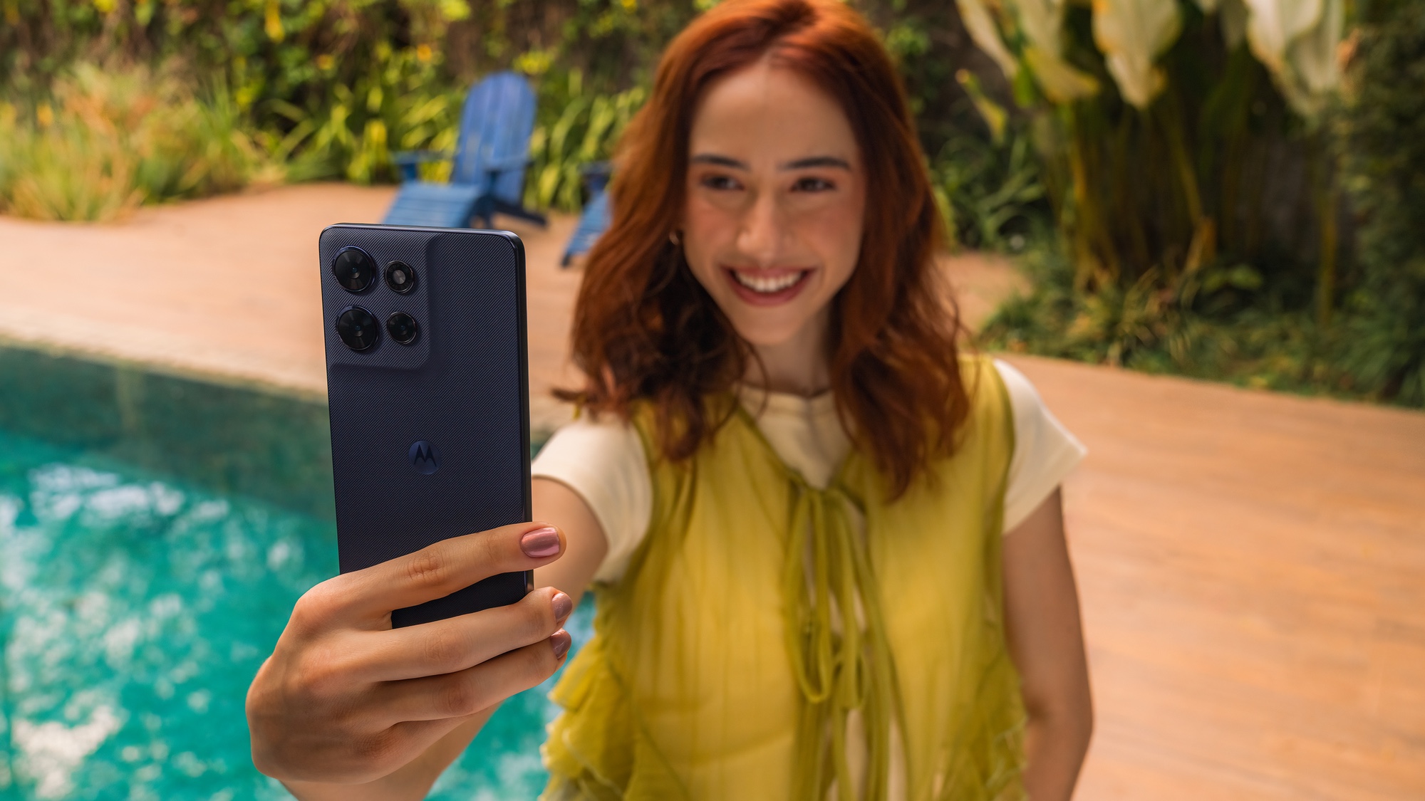 Moto G Power 2026 in Evening Blue taking a selfie