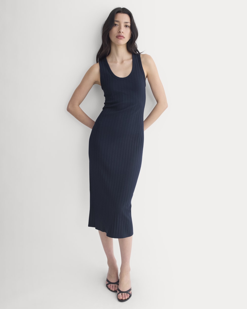 Scoop-Neck Midi Dress in Pointelle Knit | Deep Navy - Xxs