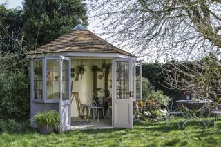 small garden room used as an outdoor office
