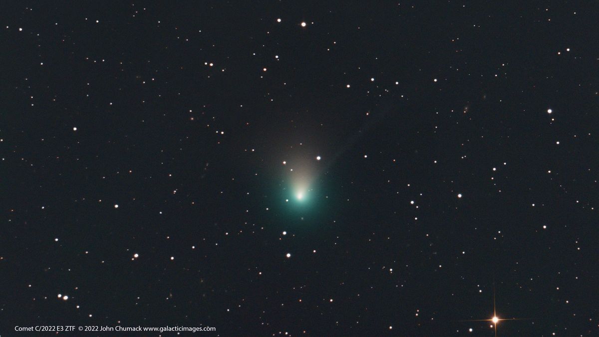 Green comet in a sea of stars