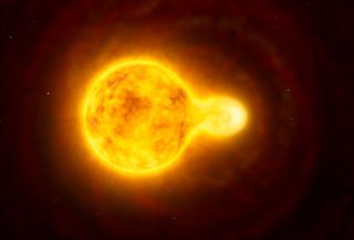 This artist’s impression shows the yellow hypergiant star HR 5171. This is a very rare type of star with only a dozen known in our galaxy.
