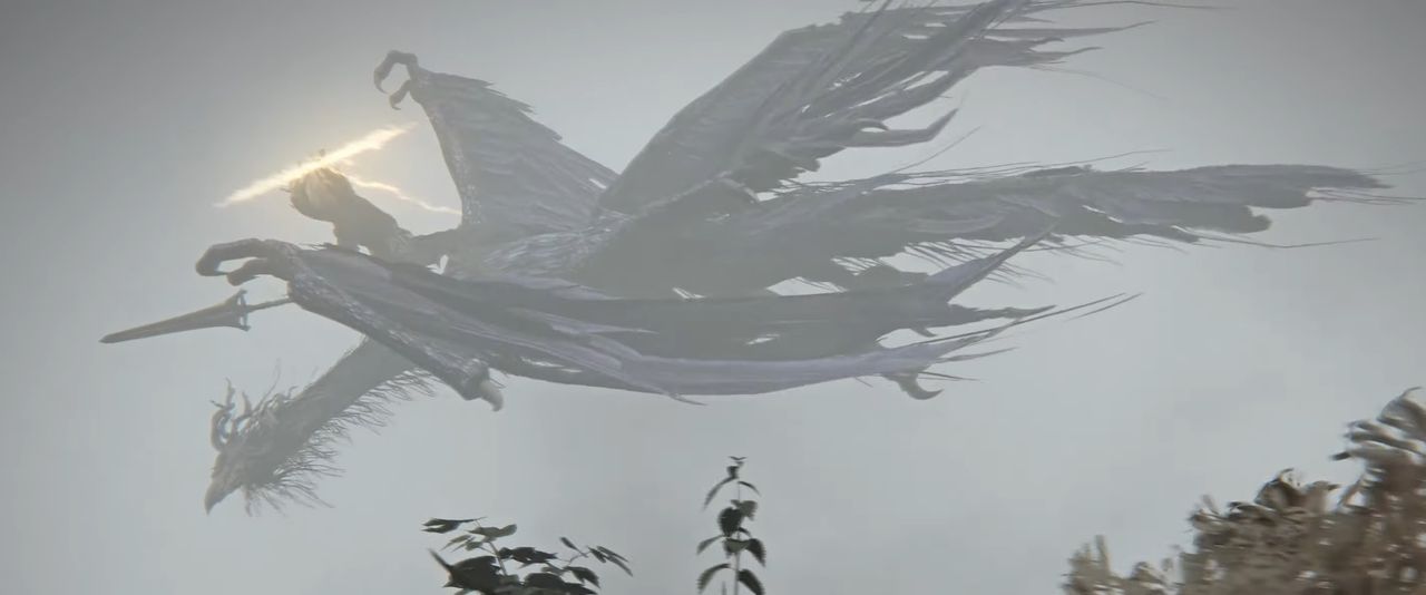 Zoomed in shot of dragon riding boss enemy from Elden Ring Nightreign's debut trailer, showing similarities to Elden Ring's Nameless King