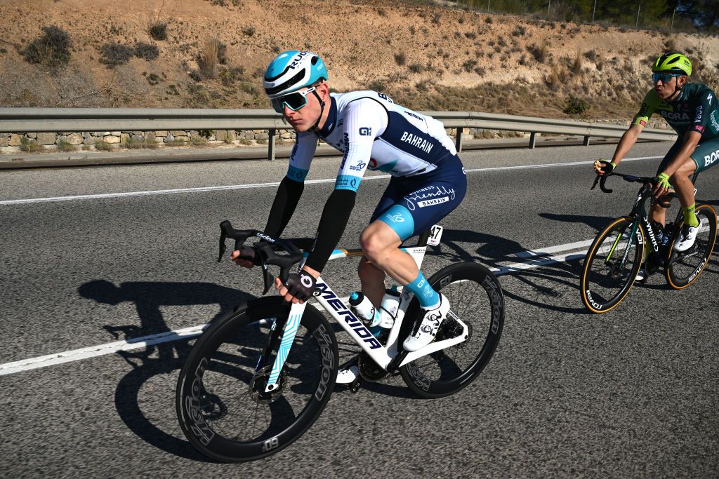 CANALS SPAIN FEBRUARY 01 Matej Mohoric of Slovenia and Team BahrainVictorious competes during the to the 75th Volta a la Comunitat Valenciana 2024 Stage 2 a 1627km stage from Canals to Mancom de la Valldigna on February 01 2024 in Canals Spain Photo by Dario BelingheriGetty Images