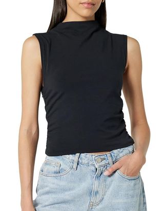 The Drop Women's Raylen Sleeveless Ruched Top, Black, M