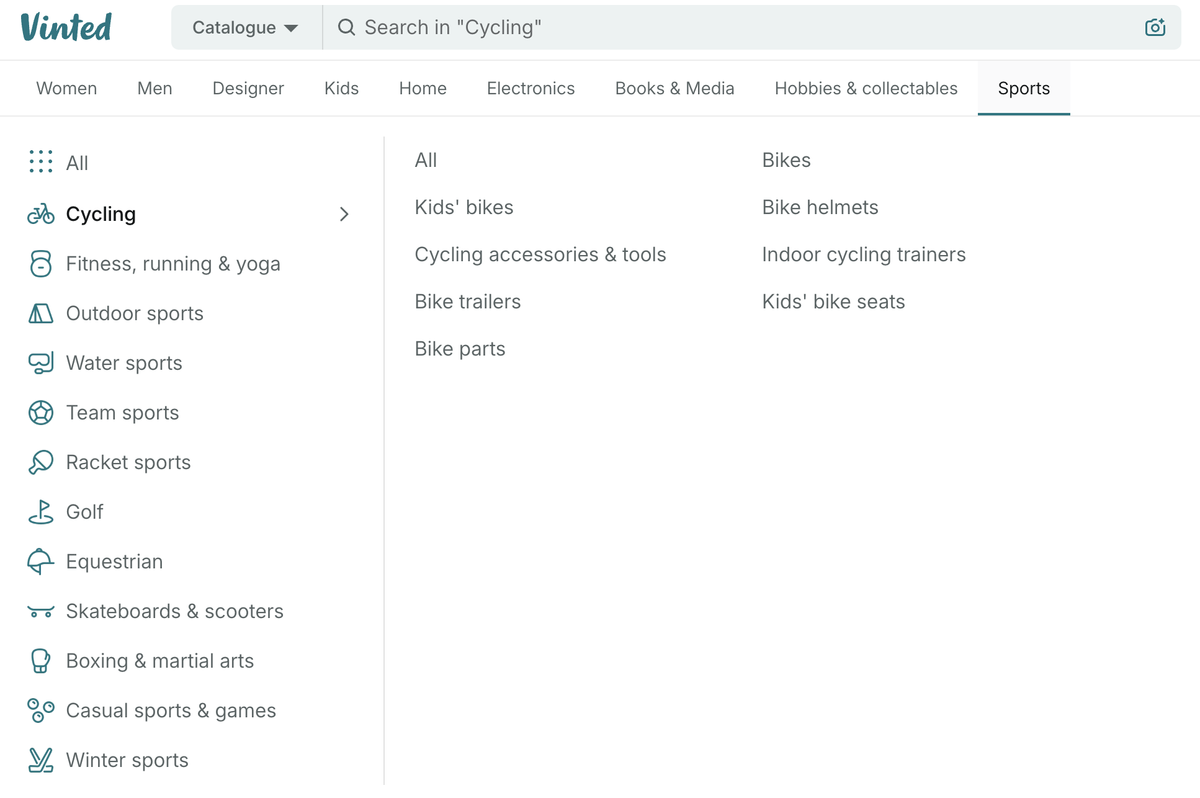 Screenshot of cycling clothing listings on Vinted