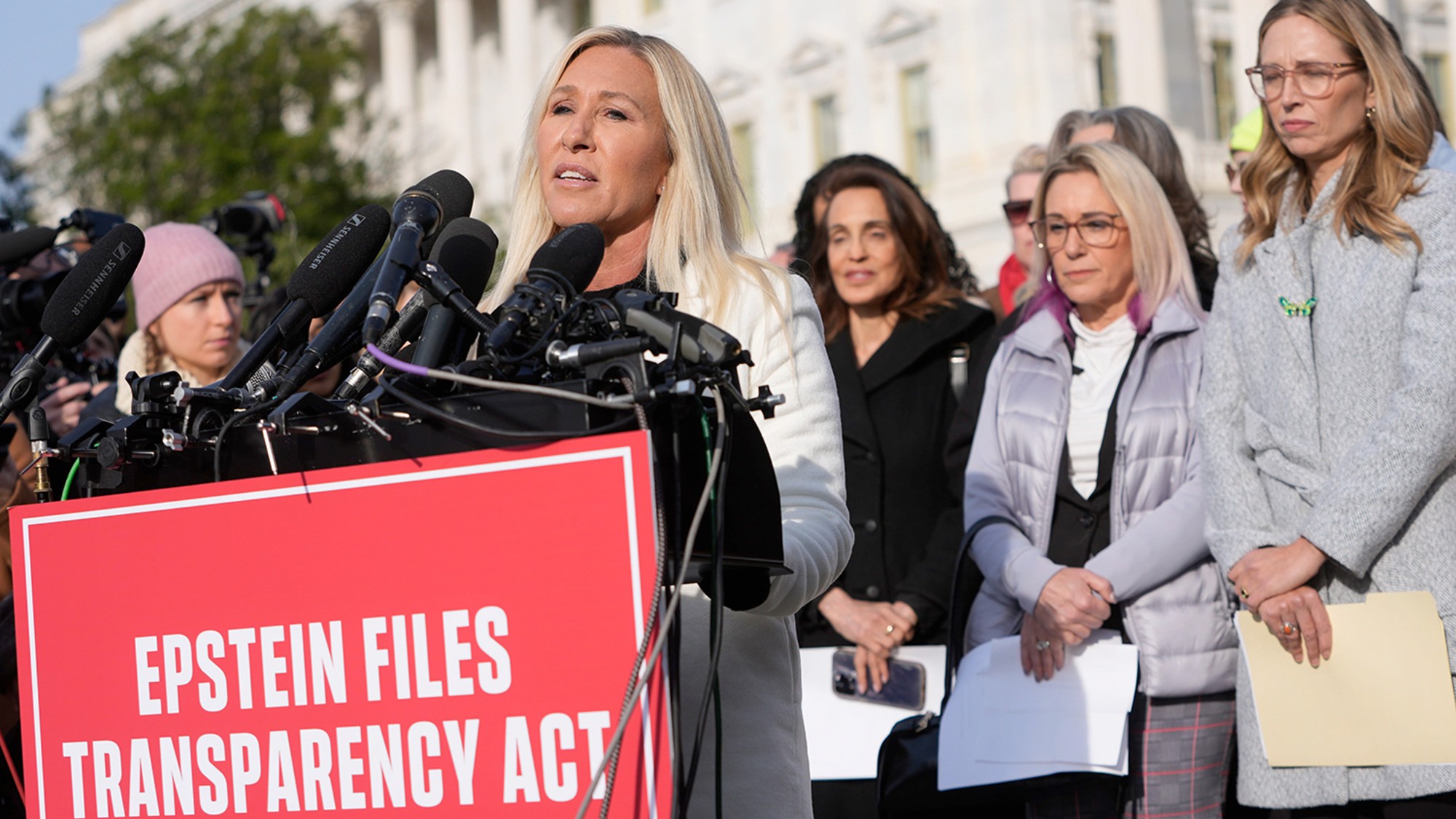 Marjorie Taylor Greene and Epstein survivors