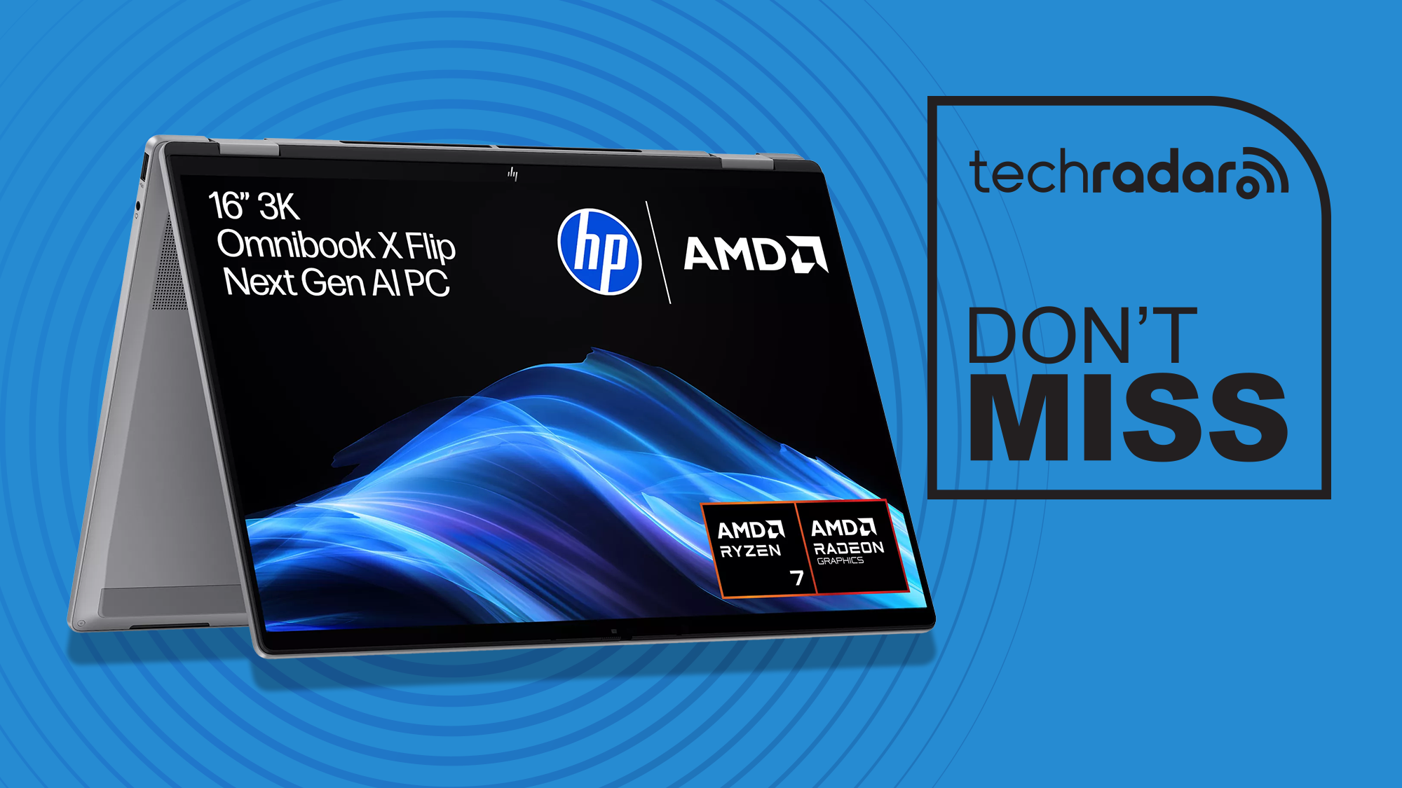 OmniBook X Flip laptop with 'Don't miss' text