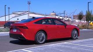 Rear view, at an angle, of Toyota Mirai (2021)