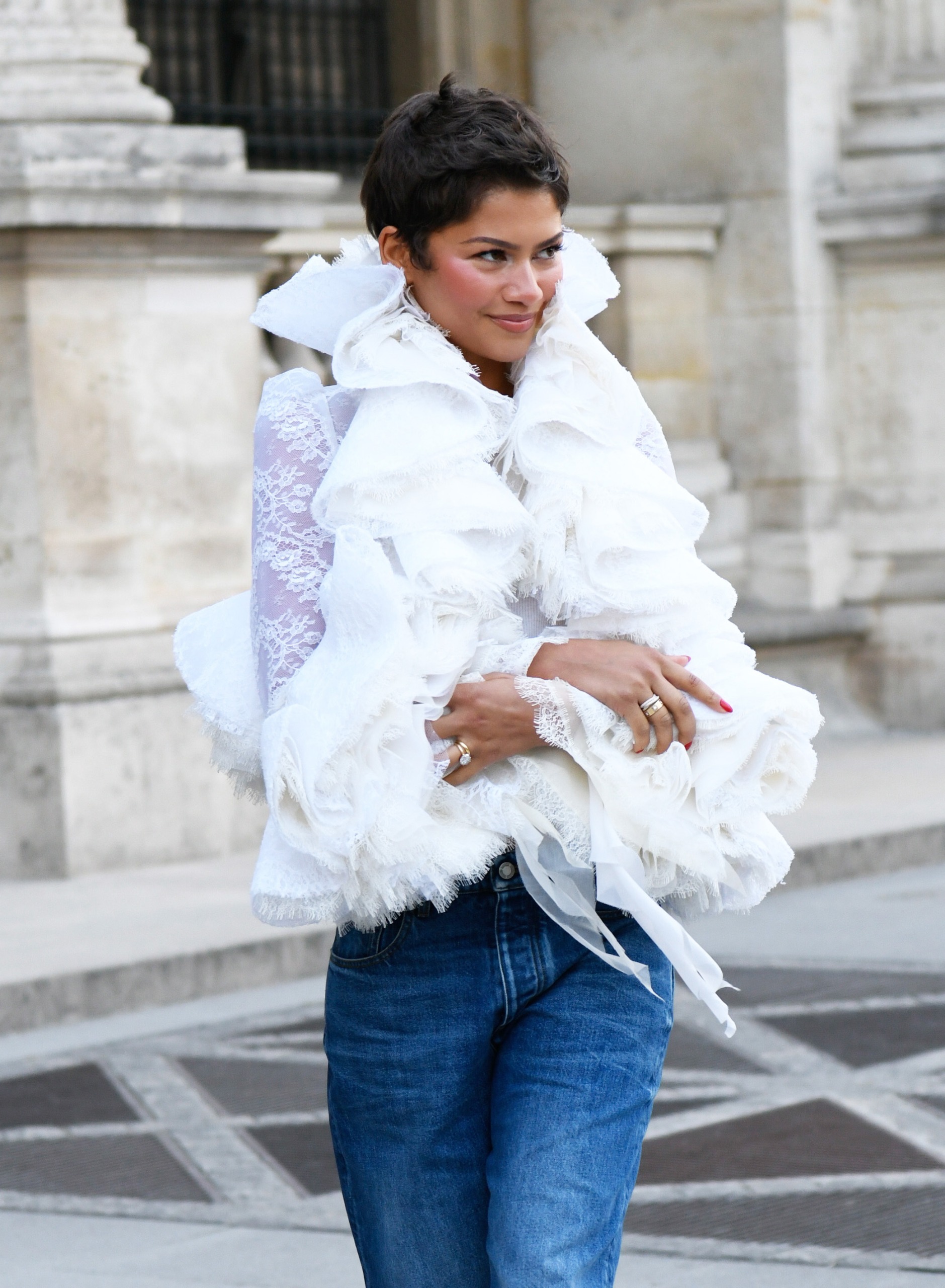 Zendaya with a pixie cut at the Louis Vuitton Spring/Summer 2027 show