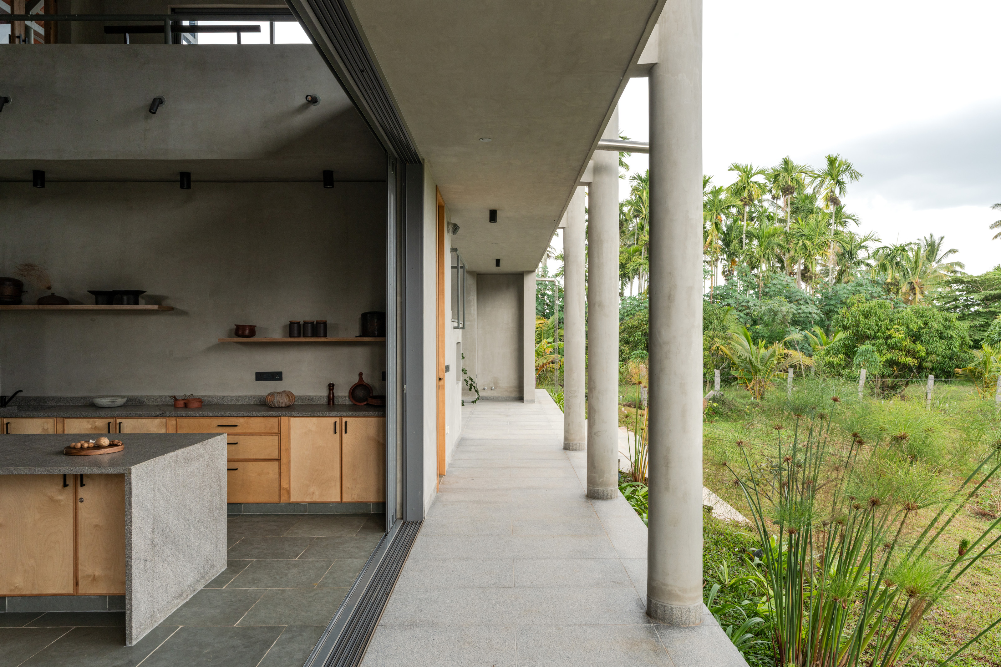 The kitchen at one end of the great hall