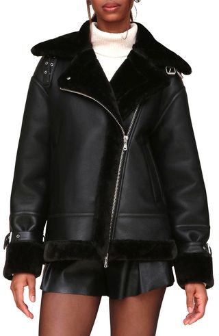 Oversize Faux Shearling Moto Jacket