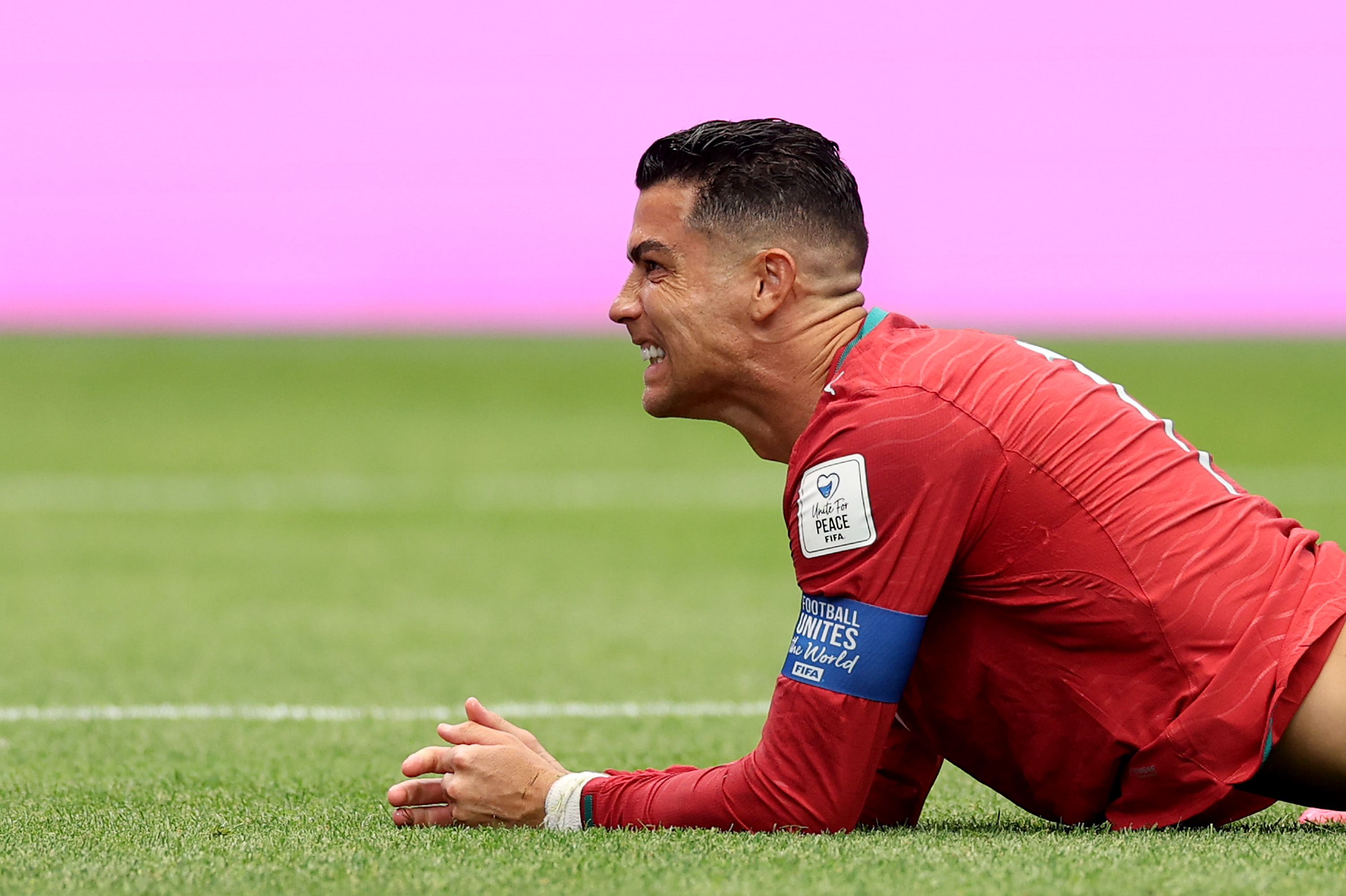Cristiano Ronaldo of Portugal reacts during the FIFA World Cup 2026 Group K match between Portugal and Congo DR at Houston Stadium on June 17, 2026 in Houston, Texas.