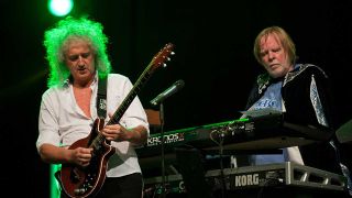 Brian May and Rick Wakeman onstage