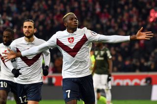 Victor Osimhen celebrates after scoring for Lille against Dijon in November 2019.