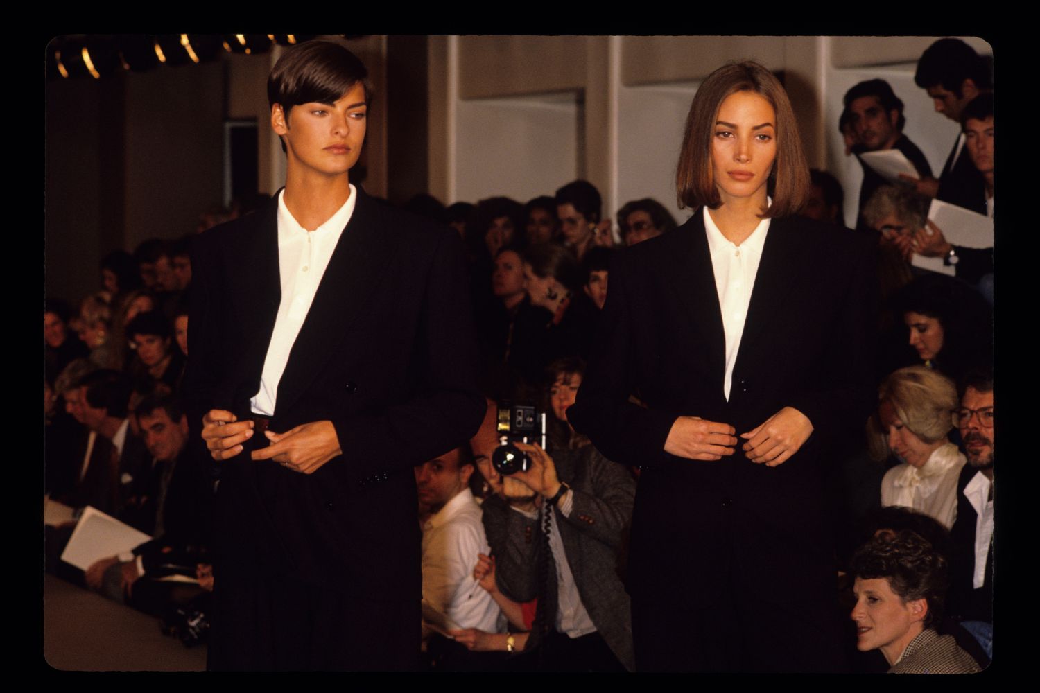 Linda Evangelista and Christy Turlington in Calvin Klein 1990 suits