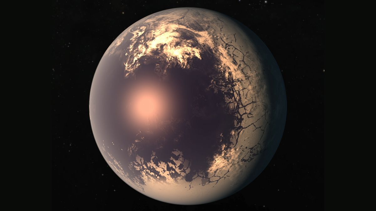 An example of an eyeball-like exoplanet with an ocean on one side and an icy shell on the other. 