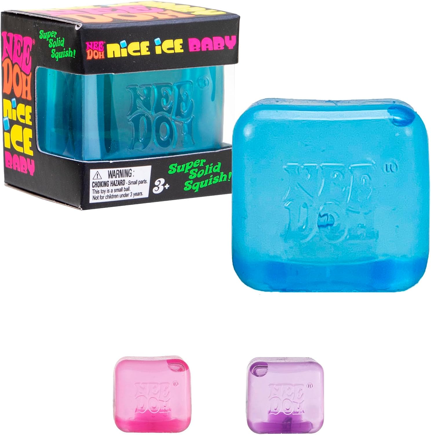 Schylling Needoh Nice Cube Glow - Squeeze Toy With a Super Solid Squish - Glows in the Dark - 2.25" Cube - Color May Vary (pack of 1)