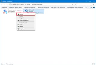 Disabling network adapter in Windows 10