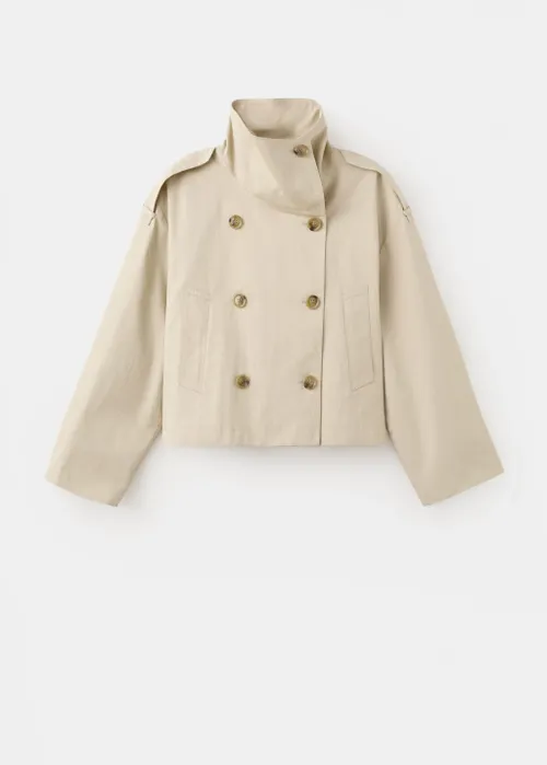 Funnel-Neck Cropped Trench Coat