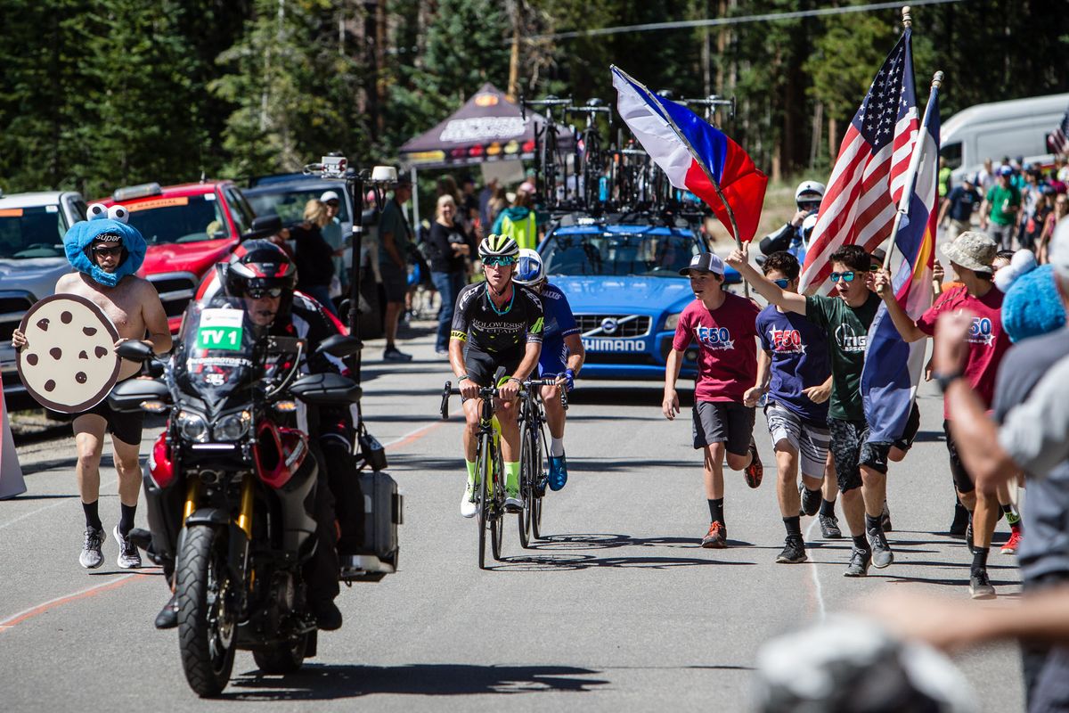 TJ Eisenhart leads Daniel Eaton on the climb