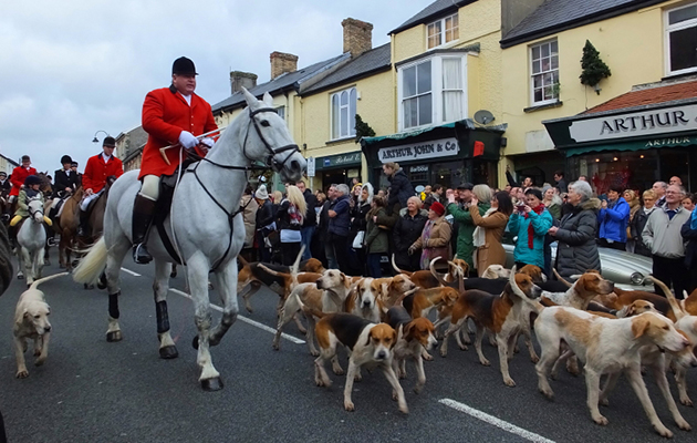 The Glamorgan hounds move off down Cowbridge High Street &amp;mdash; with huntsman Jacky Thomas MFH