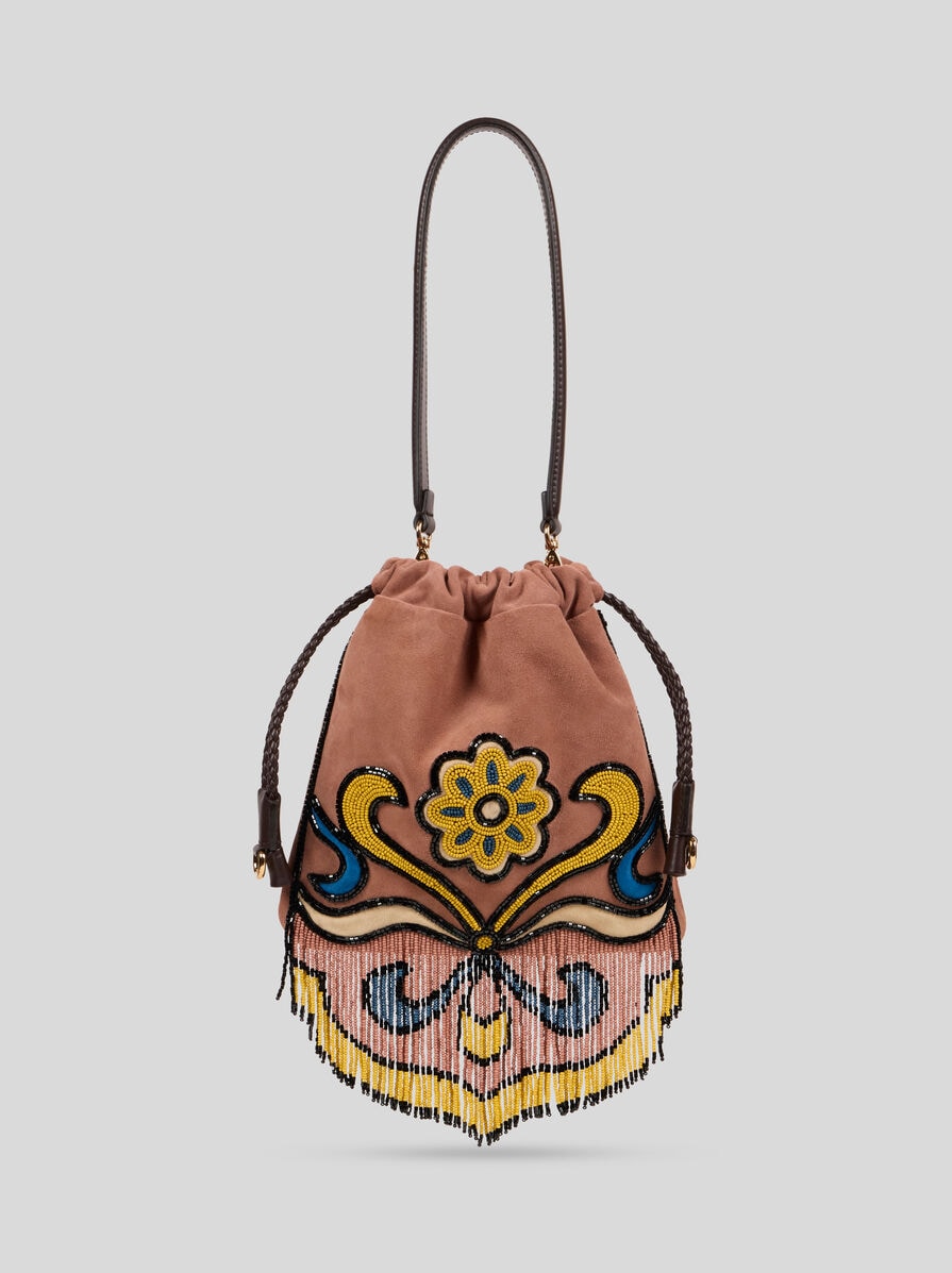 Small Suede Kalispera Bag With Beads and Fringes