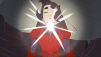 The protagonist of At Fate's End, with a glowing necklace.