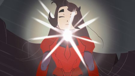 The protagonist of At Fate's End, with a glowing necklace.