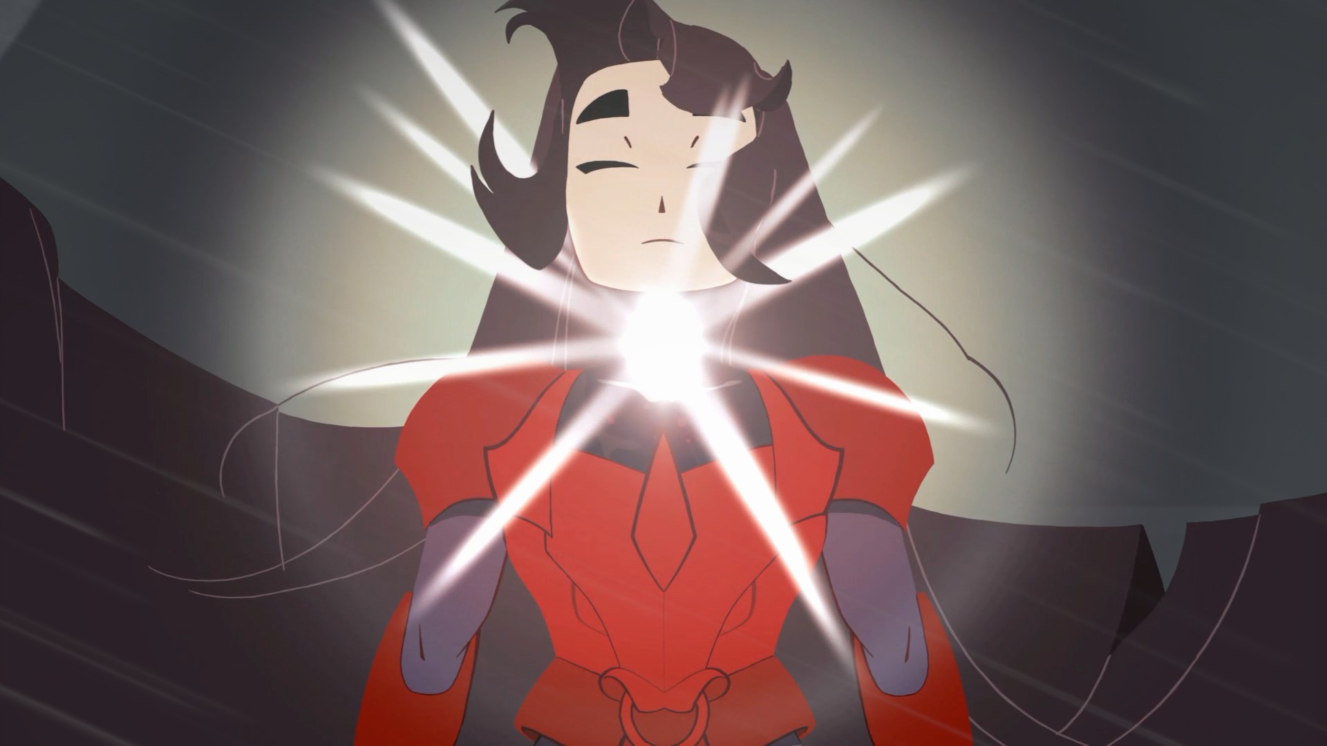 The protagonist of At Fate's End, with a glowing necklace.