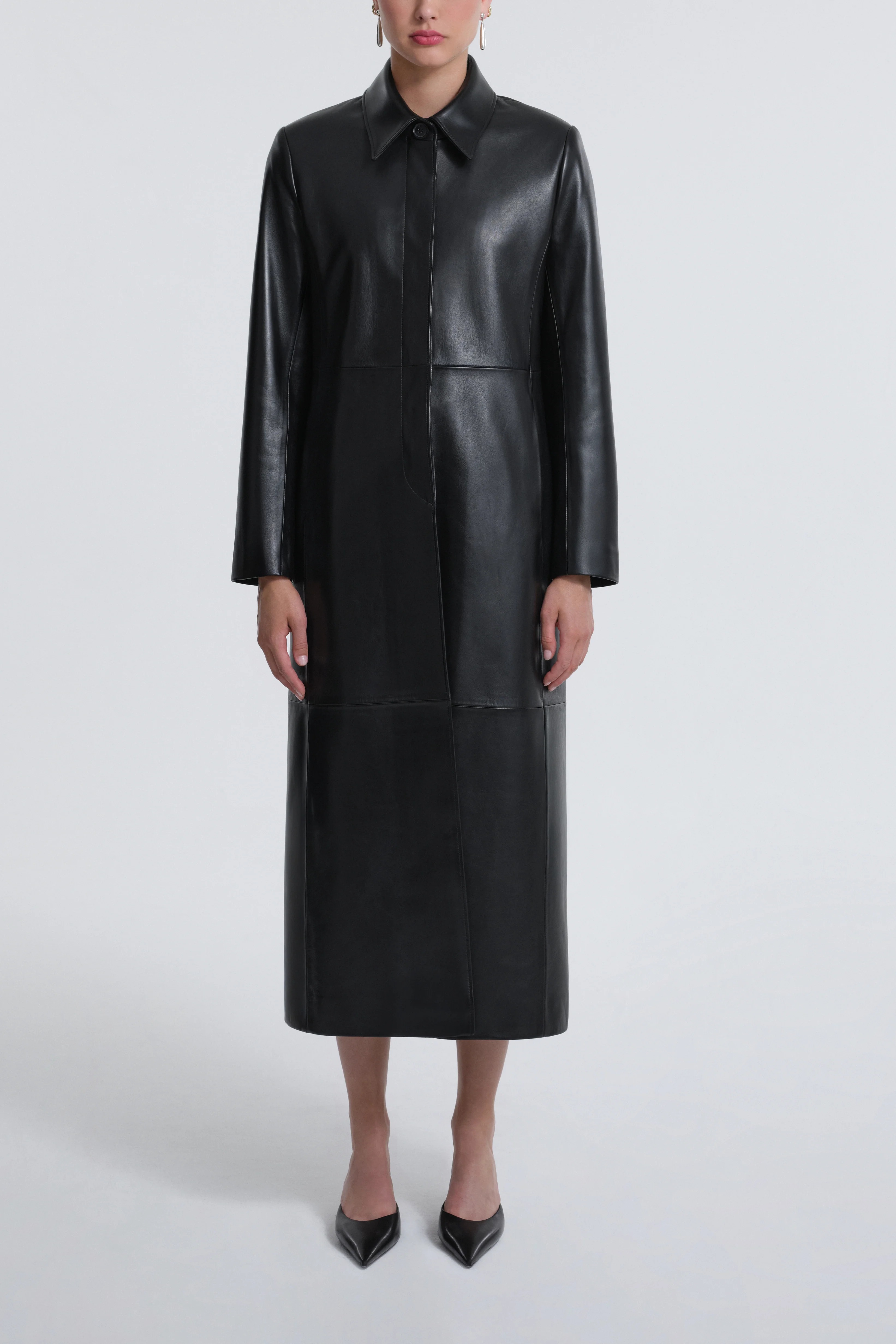 Nour Hammour, Gotham Sleek Leather Coat