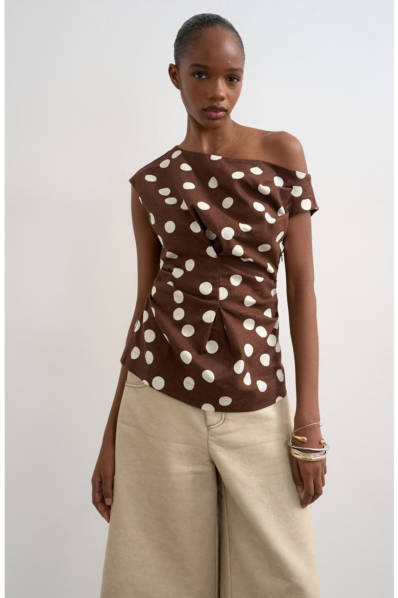 Polka Dot Print Off the Shoulder Top