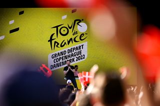 COPENHAGEN DENMARK JUNE 29 Detail view of a presenter during the Team Presentation of the 109th Tour de France 2022 at Tivoli Gardens in Copenhagen City TDF2022 on June 29 2022 in Copenhagen Denmark Photo by Stuart FranklinGetty Images