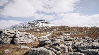 View of the lead up to Pen Y Ghent covered in snow in the Yorkshire Dales