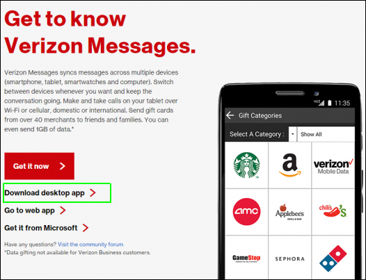 verizon message app download messages