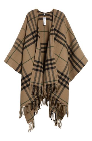 Giant Check Fringe Wool 
Cashmere Cape