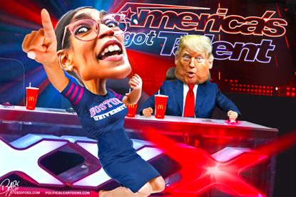 Political cartoon U.S. Alexandria Ocasio-Cortez Dancing Trump
